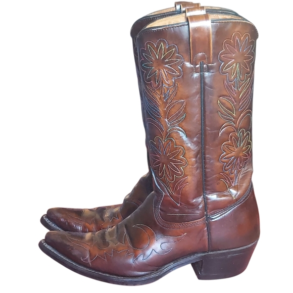 Vintage Rodeo Cowboy Boots Patent Leather Rainbow Peacock Men's - Picture 1 of 16